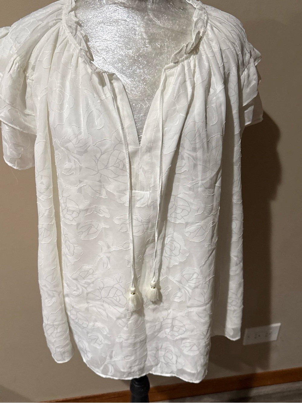 Rose & Olive White Floral Tie-Front Peasant Blouse